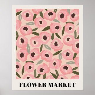 Djärvt bläckigt blommönster | Handritad botanik Poster