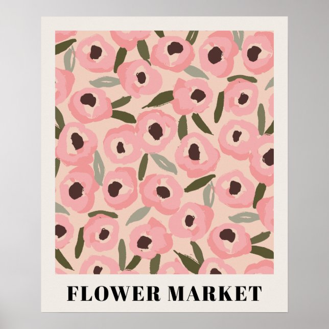 Djärvt bläckigt blommönster | Handritad botanik Poster (Framsidan)