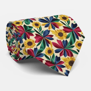 Djärvt Blommigt Mönster i Färgblock Slips