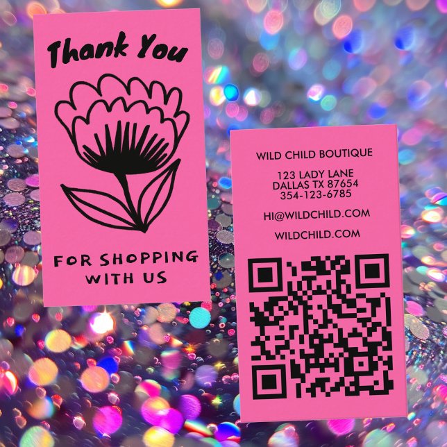DJÄRVT BLOMSTRANDE ORDER TACK Minimal Blomma QR-ko Visitkort (BOLD BLOOM ORDER THANK YOU Minimal PINK Floral QR code Business Card
)