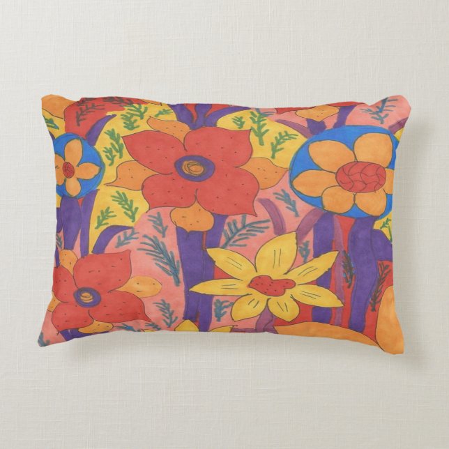 Djärvt bohemiskt orangeträdgårdtryck prydnadskudde (Baksidan)