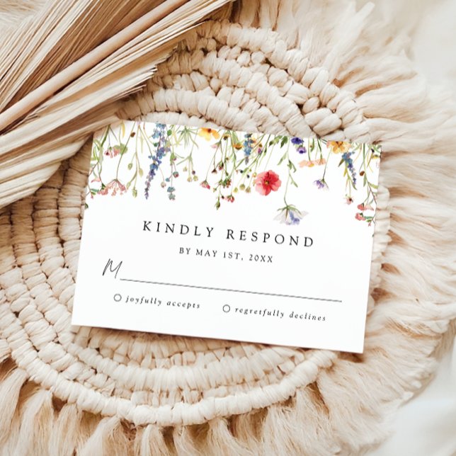 Djärvt Boho Vildblomma Bröllop RSVP-kort OSA Kort (Skapare uppladdad)