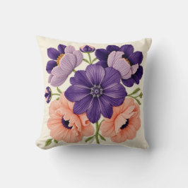 Djärvt broderade blommor Violett kastkudde Kudde