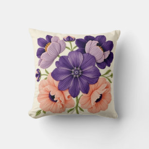 Djärvt broderade blommor Violett kastkudde Kudde