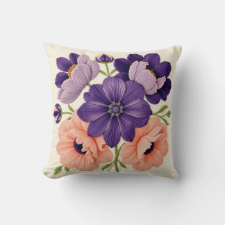 Djärvt broderade blommor Violett kastkudde Kudde