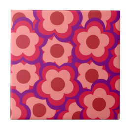Djärvt färgat retro hippieblommönster kakelplatta