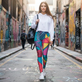 Djärvt Färgrikt Mönster - Levande Abstrakt Geometr Leggings