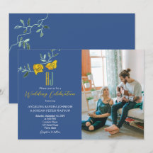 Djärvt Gult Marinblått Monogram Foto Bröllop