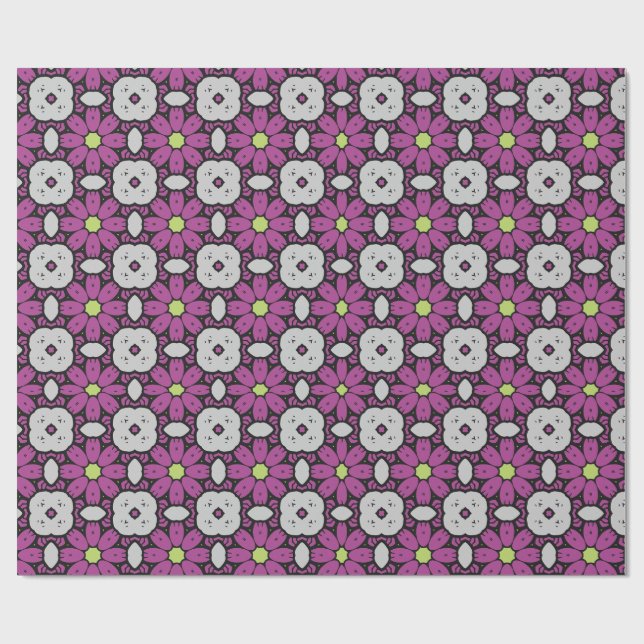 Djärvt & konstnärligt lila blomster mosaikmönster presentpapper (Platt)
