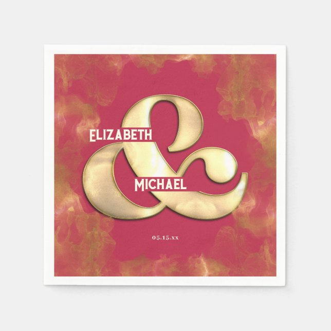 Djärvt Modernt Elegant Guld Rosa Magenta Bröllop Pappersservett (Framsidan)