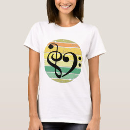 Djärvt musikaliskt hjärta över retro solnedgångsfä t shirt