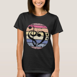 Djärvt musikaliskt hjärta över retro solnedgångsfä t shirt