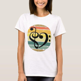 Djärvt musikaliskt hjärta över retro solnedgångsfä t shirt