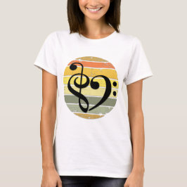 Djärvt musikaliskt hjärta över retro solnedgångsfä t shirt