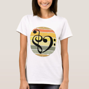 Djärvt musikaliskt hjärta över retro solnedgångsfä t shirt