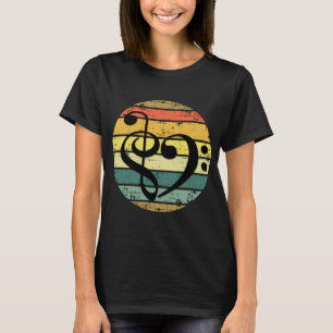 Djärvt musikaliskt hjärta över retro solnedgångsfä t shirt