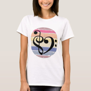 Djärvt musikaliskt hjärta över retro solnedgångsfä t shirt
