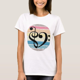 Djärvt musikaliskt hjärta över retro solnedgångsfä t shirt