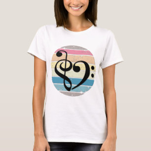 Djärvt musikaliskt hjärta över retro solnedgångsfä t shirt
