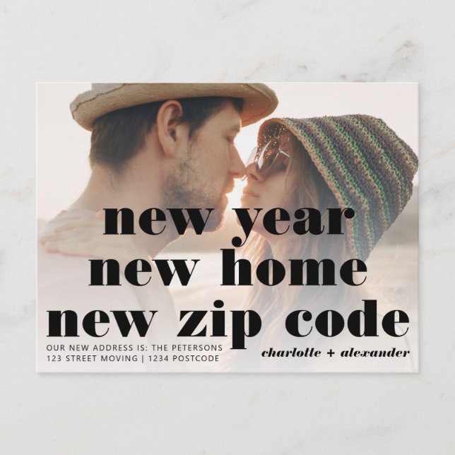 Djärvt nyår fotoflyttningsmeddelande meddelande vykort (Framsida)