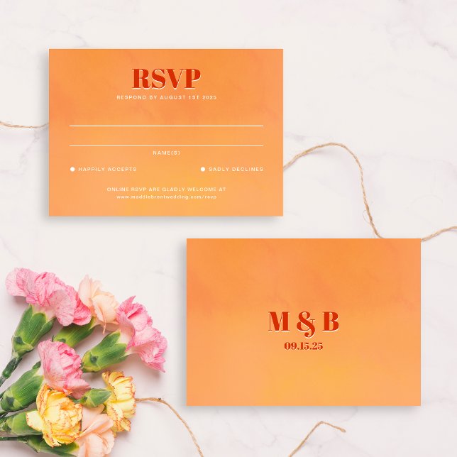 Djärvt Orange Akvarell Solnedgångs Monogram Bröllo OSA Kort (Skapare uppladdad)