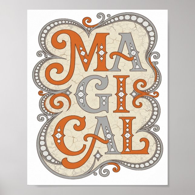 Djärvt Orange MAGISK Typsnittsdesign Poster (Framsidan)