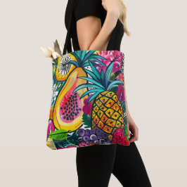 Djärvt Pop Art Papaya Pineapple Tropiskt Mönster Tygkasse