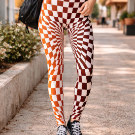 Djärvt rött orange-rutigt illusionsmönster leggings