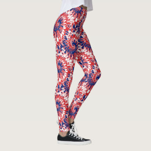 Djärvt rött vitt blått fyrverkeriTie-Färg mön Leggings