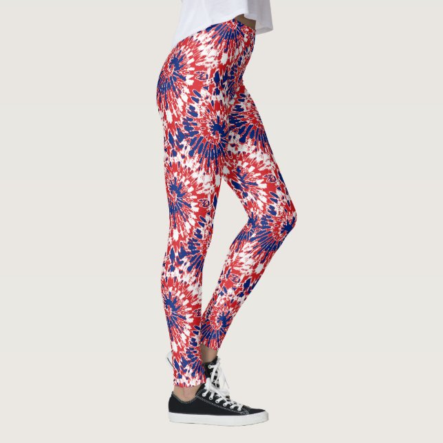 Djärvt rött vitt blått fyrverkeriTie-Färg mönster Leggings (Höger)