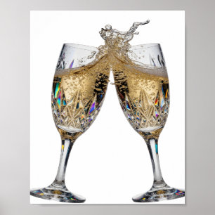 Djärvt Silver CHAMPAGNE TOAST Konstnärligt Motiv Poster