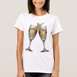 Djärvt Silver CHAMPAGNE TOAST Konstnärligt Motiv T Shirt