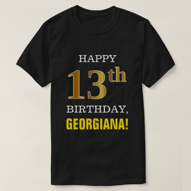 Djärvt svart, 13th födelsedag för Fauxguld med den T Shirt (Design framsida)