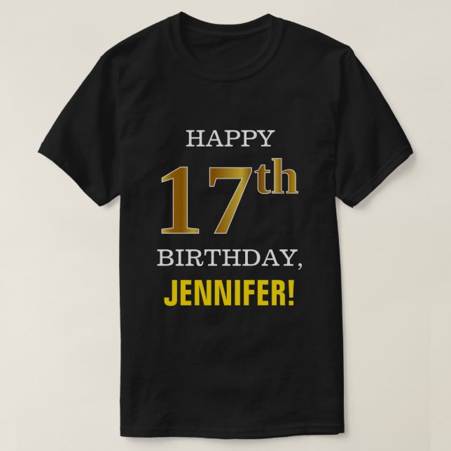 Djärvt svart, 17th födelsedag för Fauxguld med den T Shirt (Design framsida)