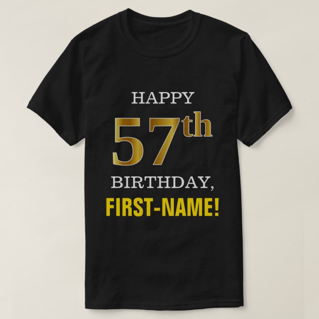 Djärvt svart, 57th födelsedag för Fauxguld med den T Shirt (Design framsida)