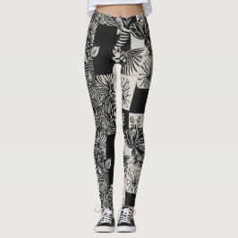 Djärvt tropiskt monokromt blommönster leggings