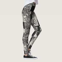 Djärvt tropiskt monokromt blommönster leggings