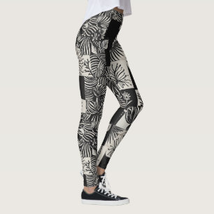 Djärvt tropiskt monokromt blommönster leggings