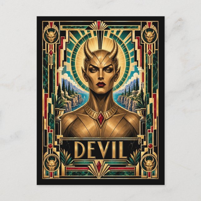 Djävul, Art Deco Myttisk Vykort (Framsida)