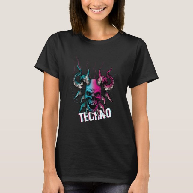 Djävul Ben Tekno Rave Musik Hård Techno Raver Mörk T Shirt (Framsida)