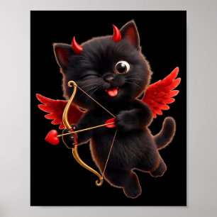 Djävul Cupid Katt Konst Söt Ängel Demon Katt Rolig Poster