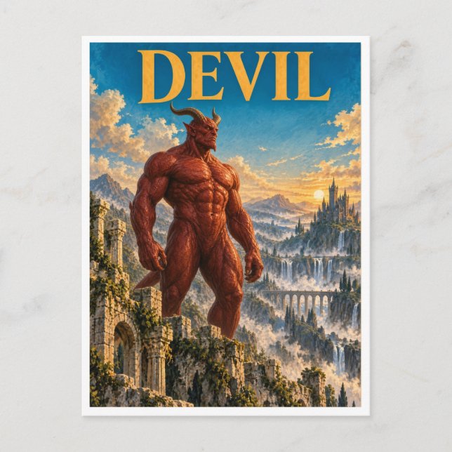 Djävul, gotisk fantasimonster vykort (Framsida)