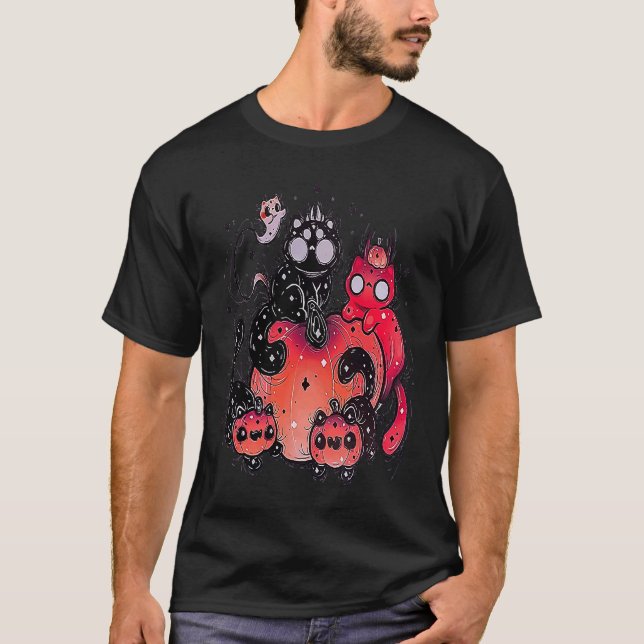 djävul Halloween Jack Lykta Pumpa Katter T Shirt (Framsida)