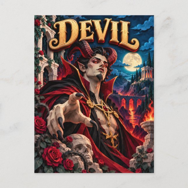 Djävul, Pappersklippsmonster Vykort (Framsida)