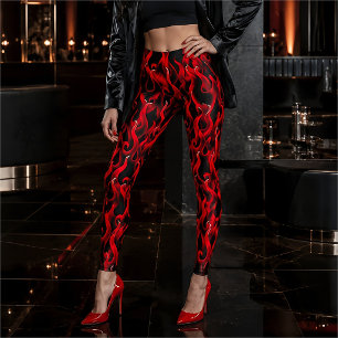 Djävul Röda Eldflammor Halloween Kostym Leggings
