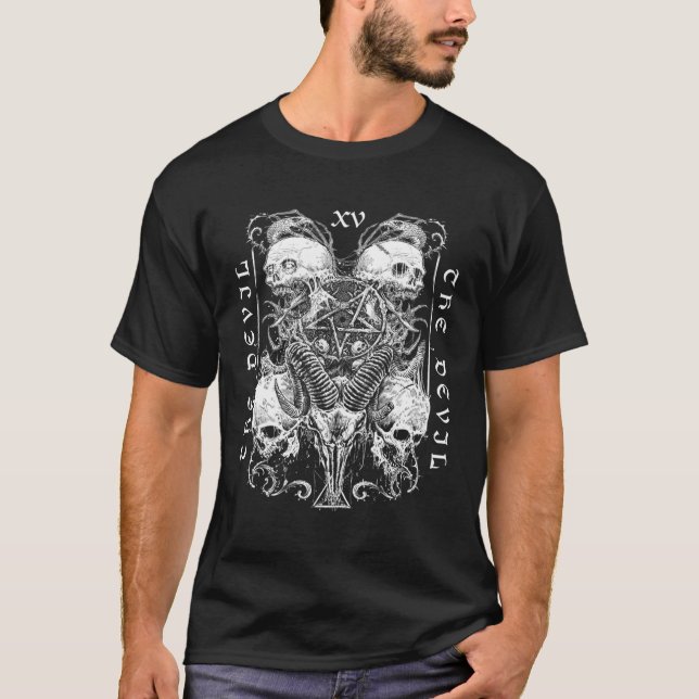 Djävul Tarot Baphomet Satanisk Häxa Gotisk Hall T Shirt (Framsida)