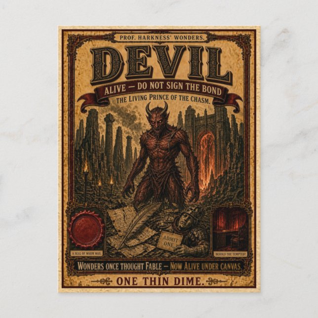 Djävul, Vintage Cirkusmonster Vykort (Framsida)