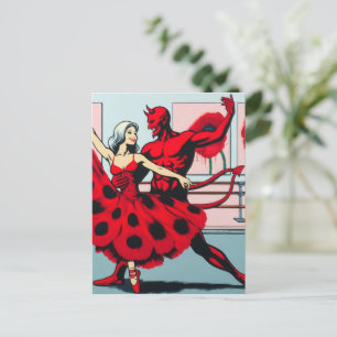 Djävulen Dances with a Women in a Red Poppy Dress Vykort