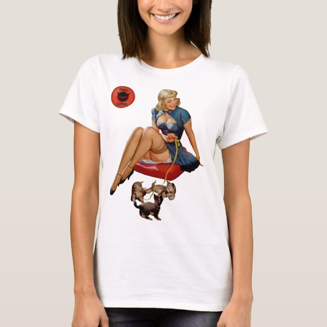 Djävulen domstolen Retro Pin-Up Girl Hundar T Shirt (Framsida)