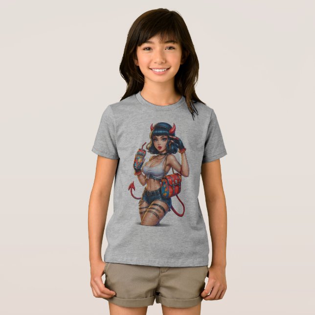 Djävulen Energy Girl Graphic Tee - Edgy Anime Stre (Framsida Full)